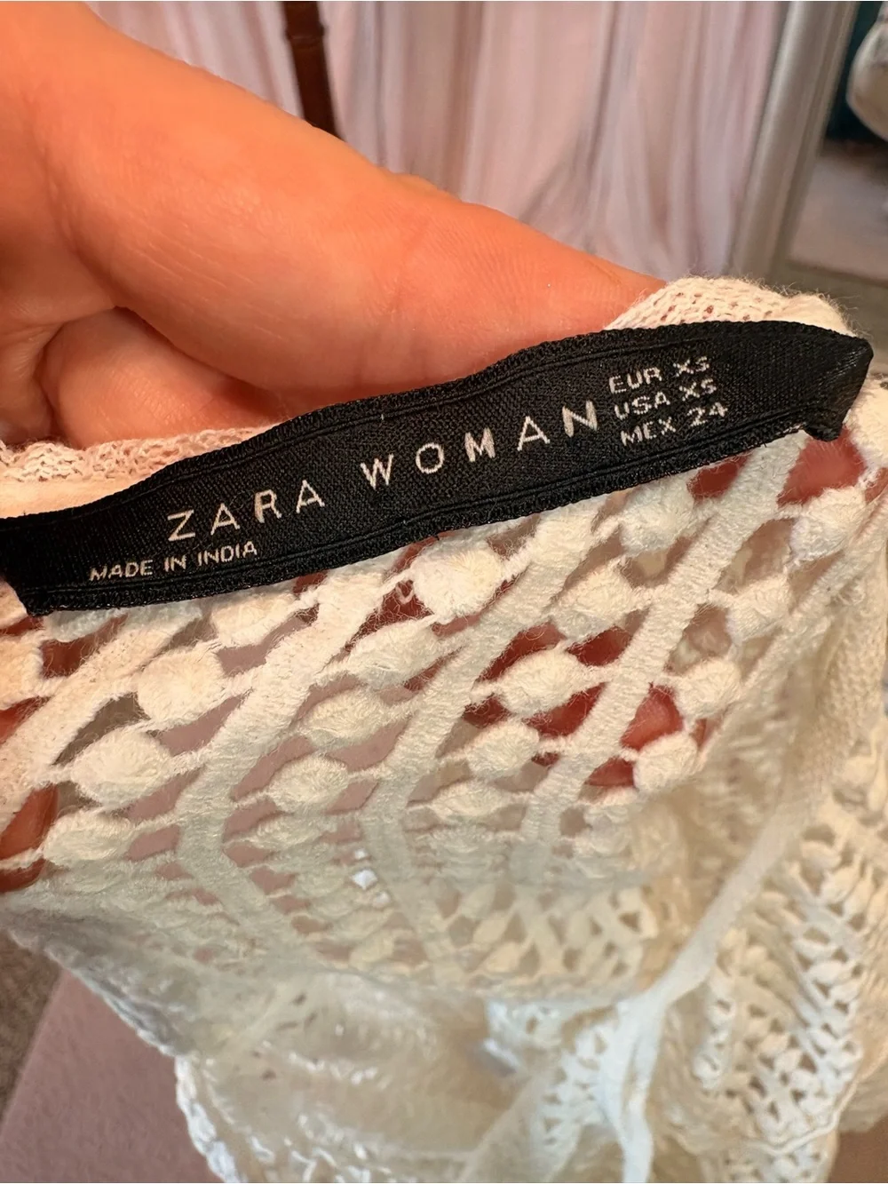 Zara Woman White Crochet Lace Openwork Top XS